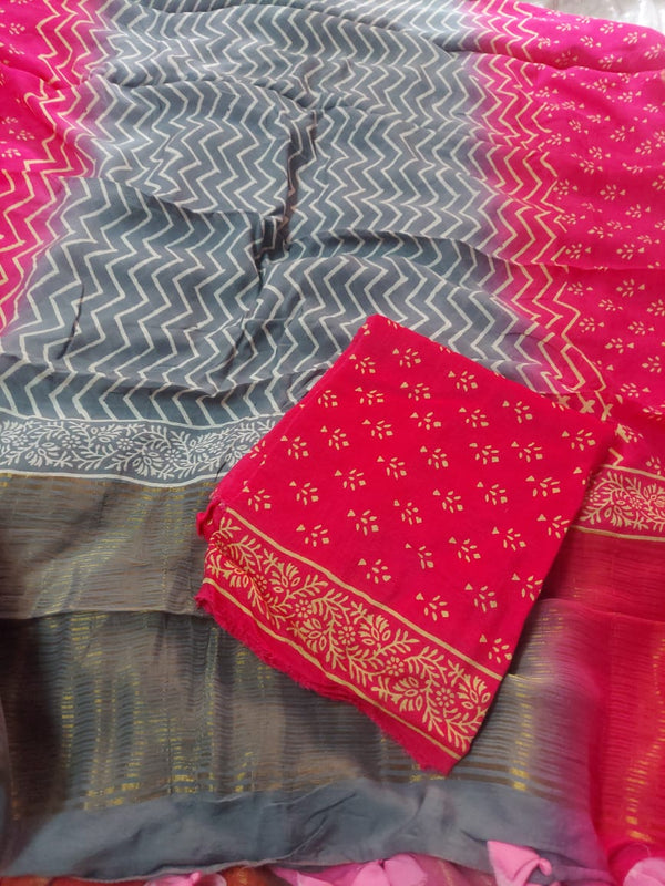Pure Muslin Silk Hand Block Printed 2 pc Salwar Suit