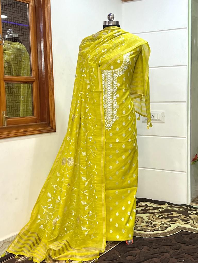Leheriya Exclusive Banarasi Chanderi Silk Embroidery Suit Paired with Heavy Embroidery Chanderi Dupatta