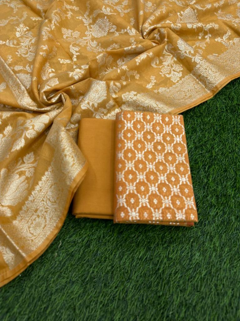 Pure Banarasi Silk Unstitched Suit With Banarasi Dupatta