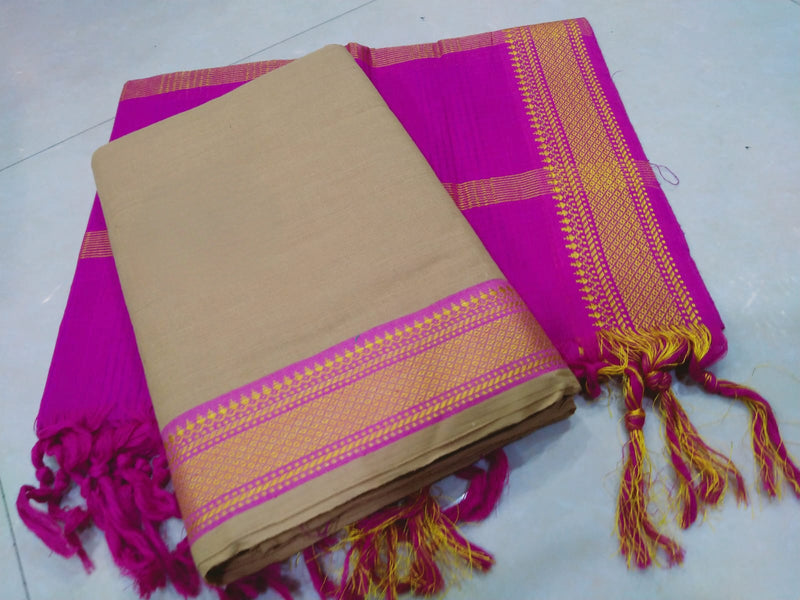 South Cotton Mangalgiri Salwar Suit with Nizam Border | Color Beige |