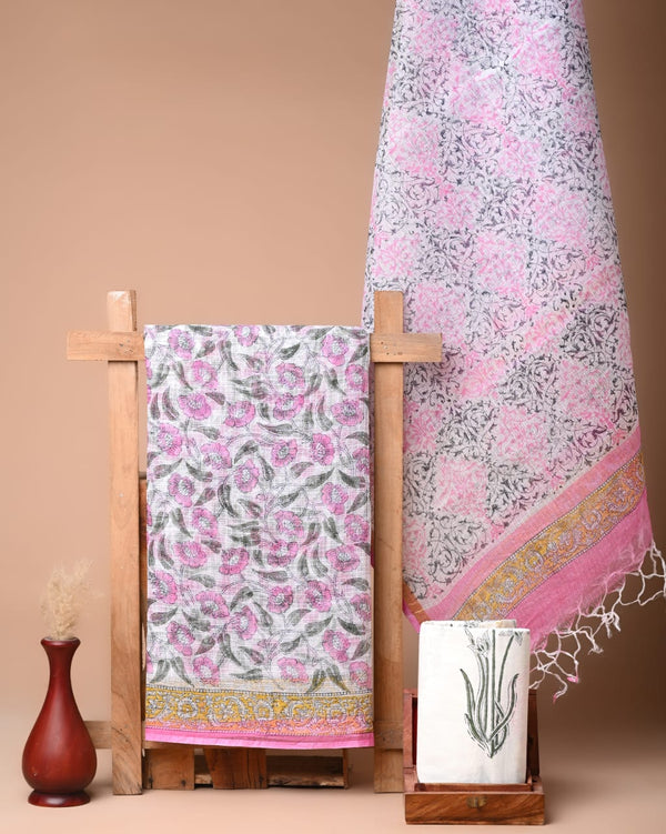 Pure Cotton Hand Block Printed Kota Doria Unstitched Salwar Suit