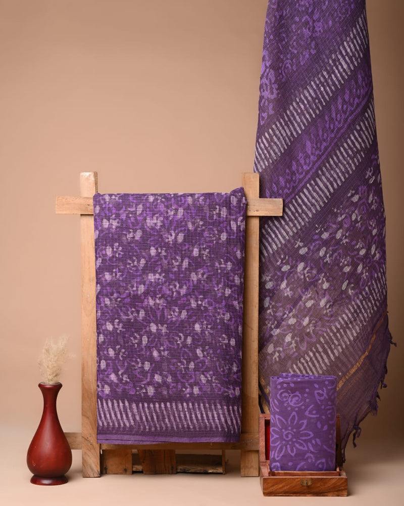 Pure Cotton Hand Block Printed Kota Doria Unstitched Salwar Suit