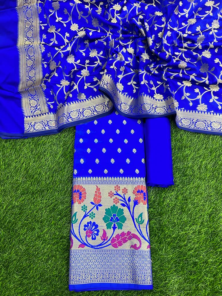 Pure Banarasi Silk Unstitched Suit With Banarasi Dupatta