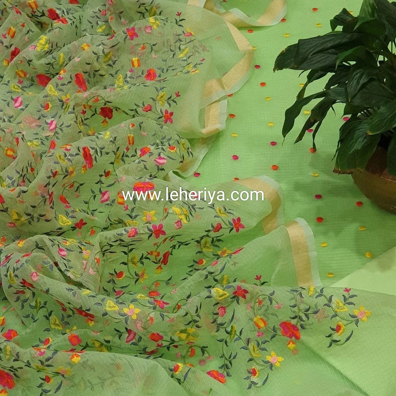 Kota Doria Embroidered Salwar Suit with Colorful Embroidery Dupatta