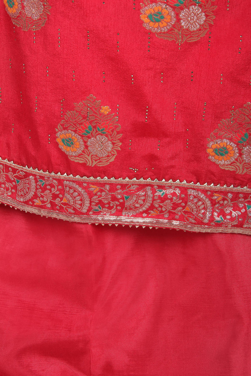 Bridal Red Silk Salwar Suit with Meenakari Motifs and Dupatta with Lace on Borders