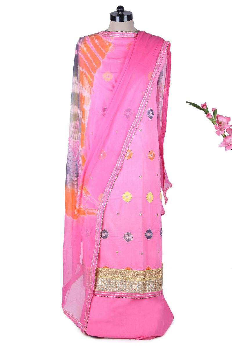 Pure Cotton Suit with Bandhej Print and Golden Lace Border