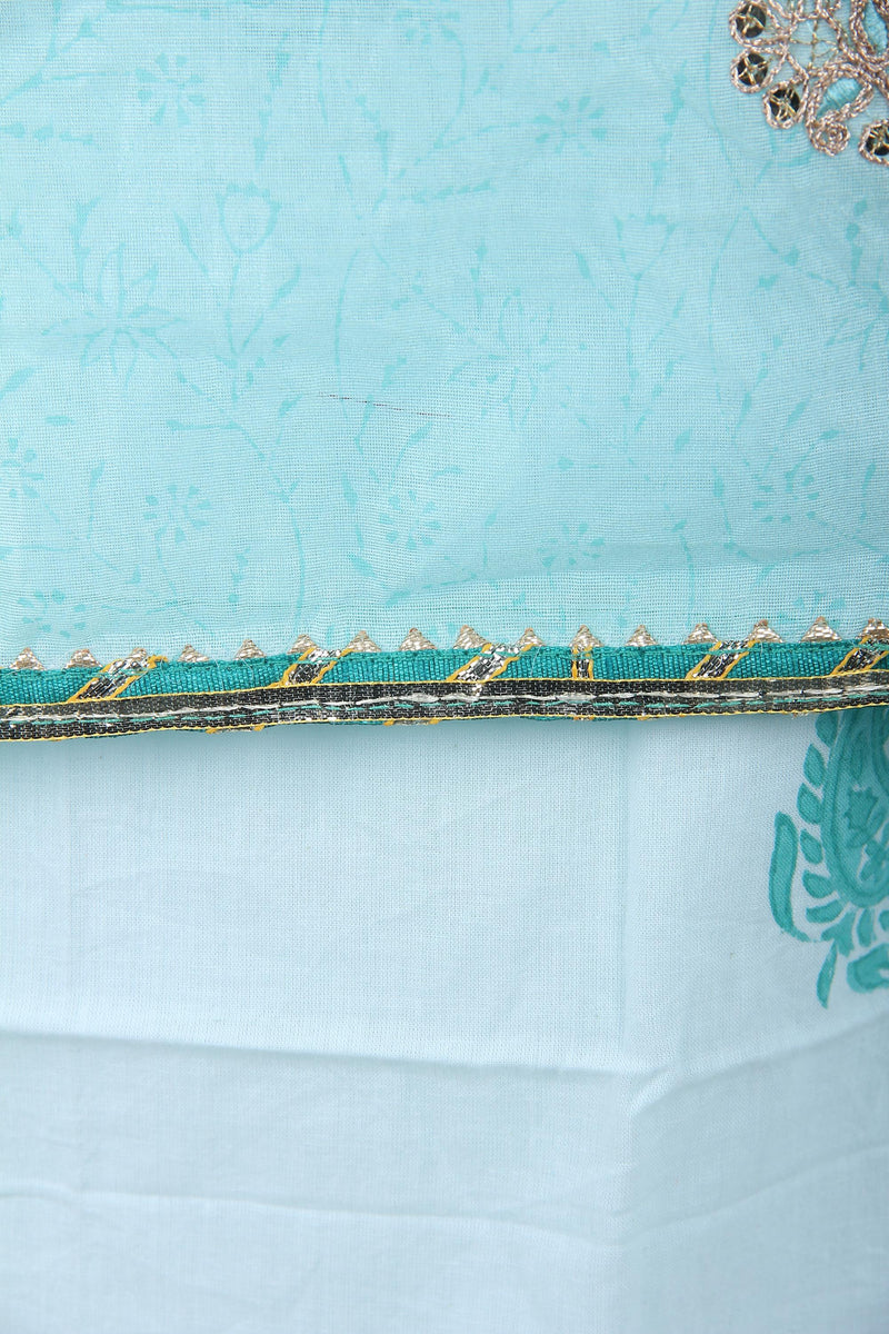Chanderi Silk Handblock Printed and Embroidered Salwar Kameez With Hand Brush Painted Dupatta