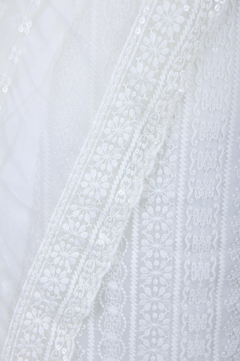 White Georgette Suit with Heavy Embroidery on Top and Dupatta