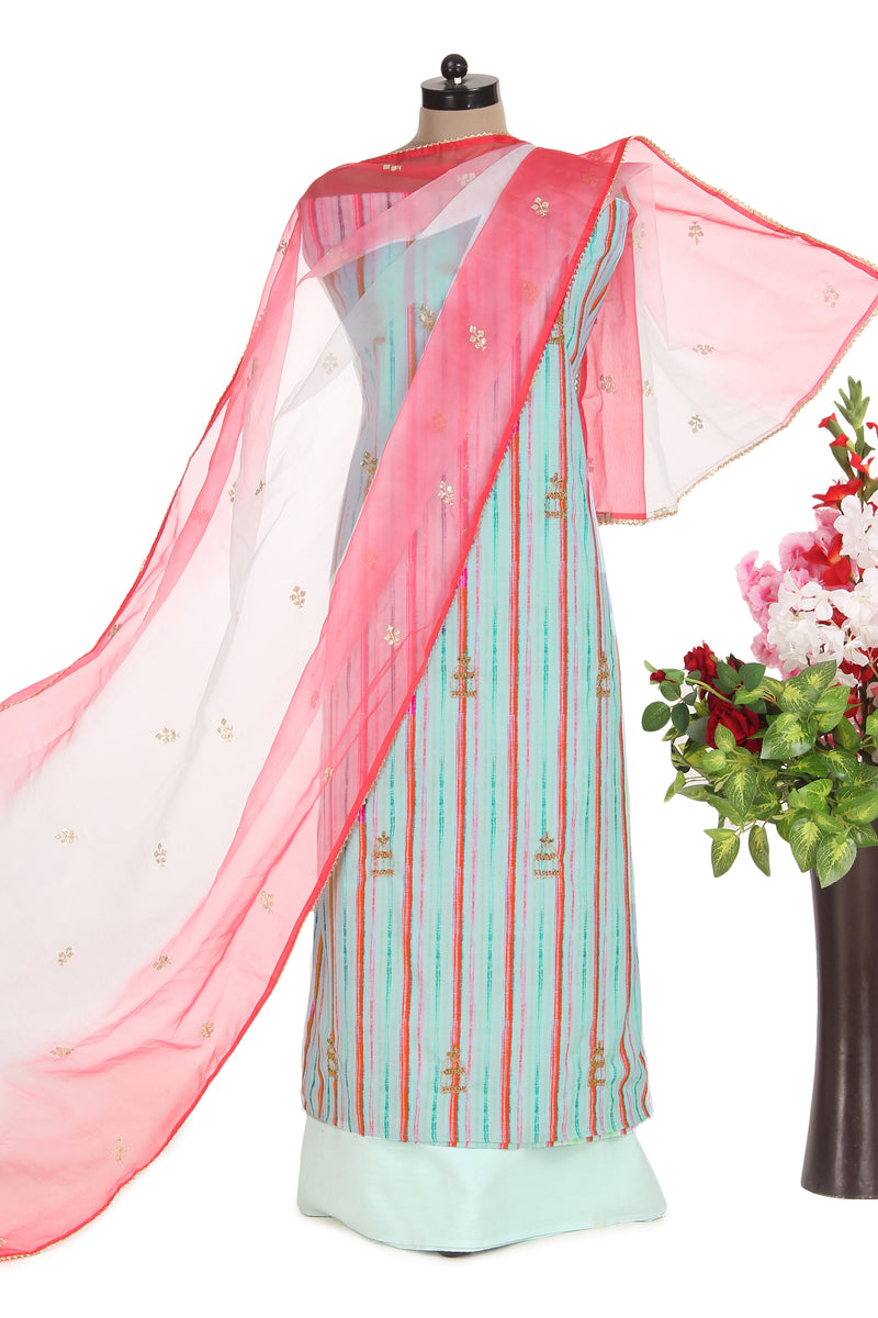 Embellished Muslin Suit with Organza Dupatta