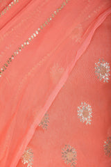 Partywear Peach Color Dola Salwar Silk Suit with Golden Motifs