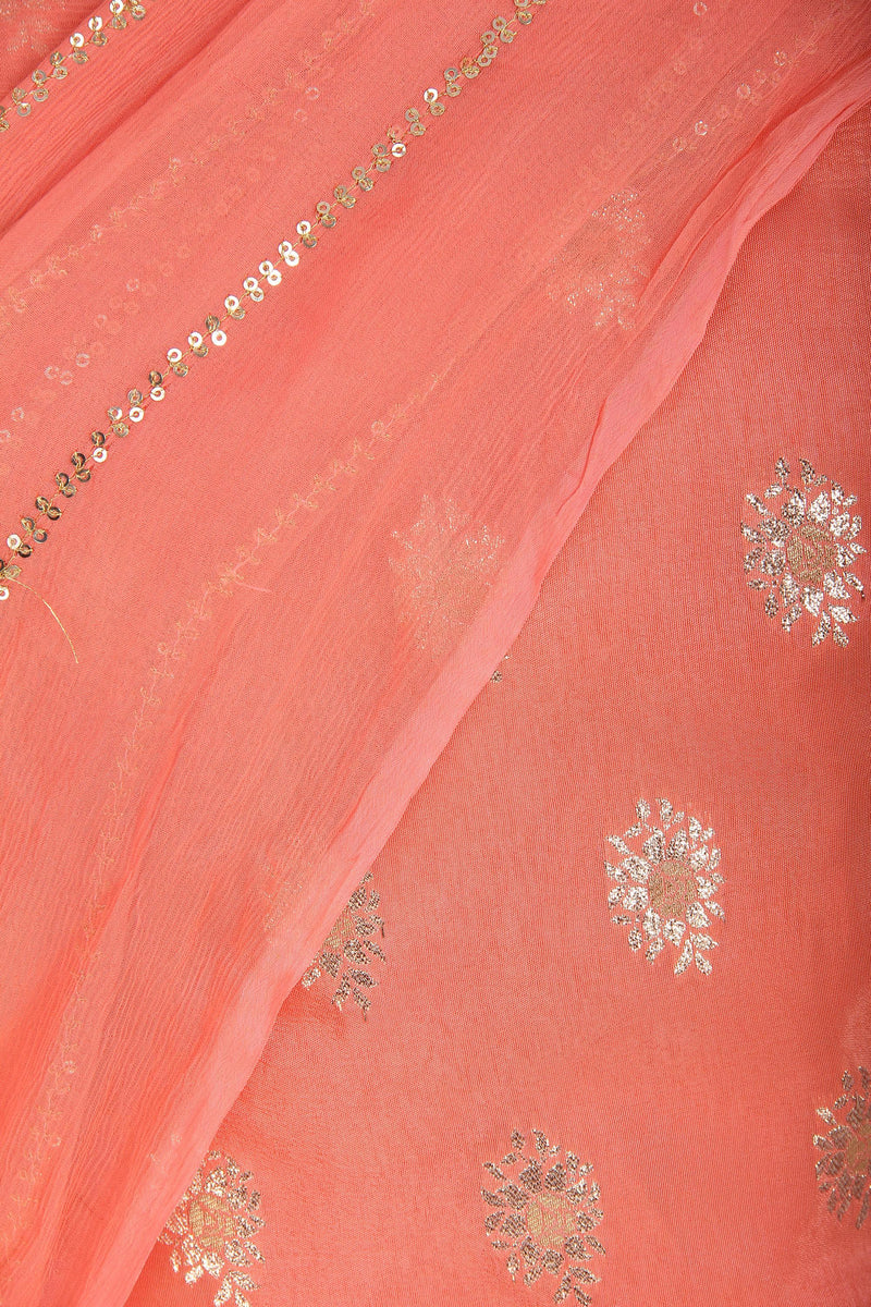 Partywear Peach Color Dola Salwar Silk Suit with Golden Motifs