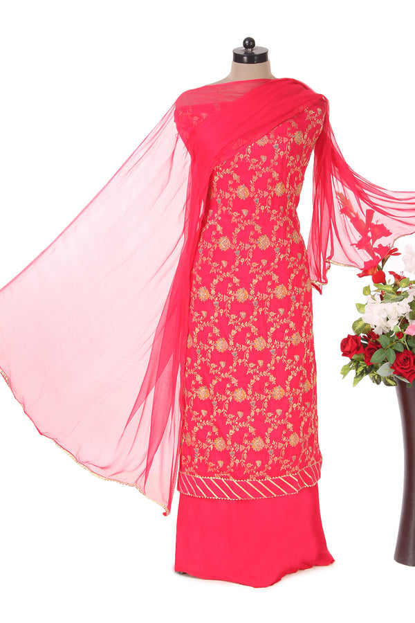Pink Dola Silk Salwar Kameez with All Over Woven Meena Pattern