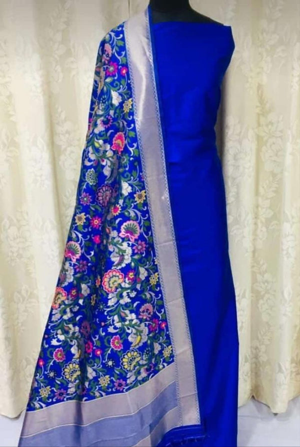 Banarasi Silk Premium Quality Plain Salwar Suit with Beautiful Jaal Pattern Woven Dupatta