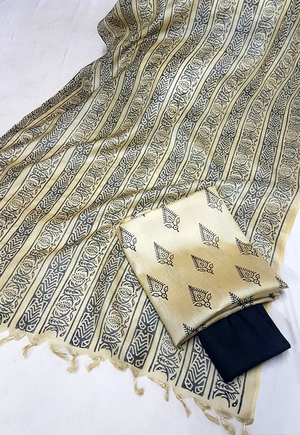 Printed Tussar Silk Dress Material