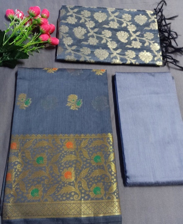 Pure Banarasi Mercerized Cotton Zari Weaved Unstitched Salwar Suit