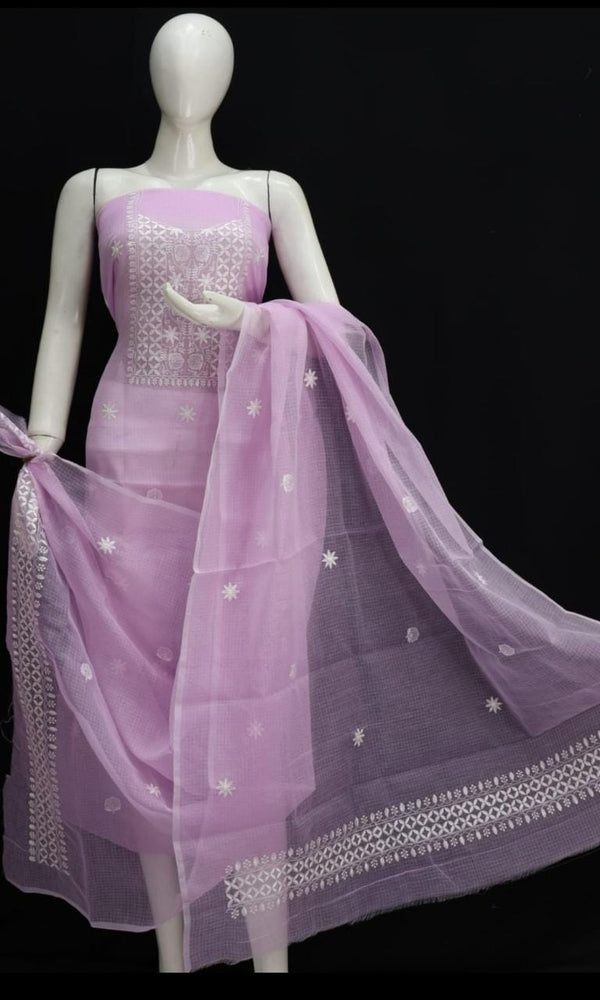 Purple Kota Doria Salwar Suit with Embroidery