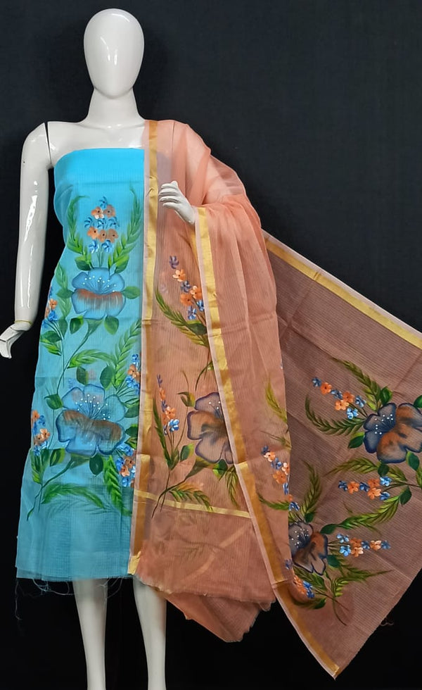 Kota Doria Hand Brush Painted Salwar Suit