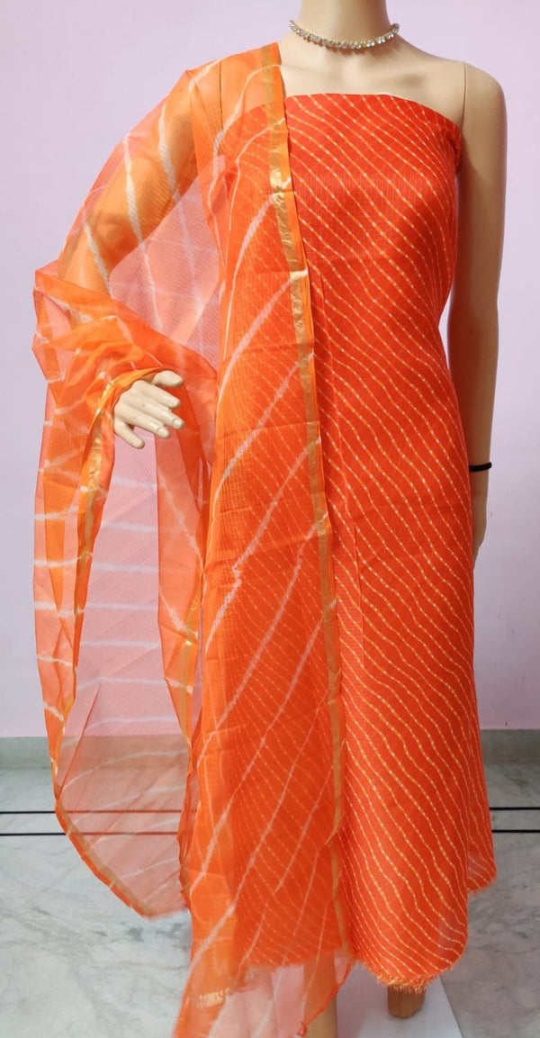 Kota Doria Pure Silk Leheriya Printed Salwar Suit
