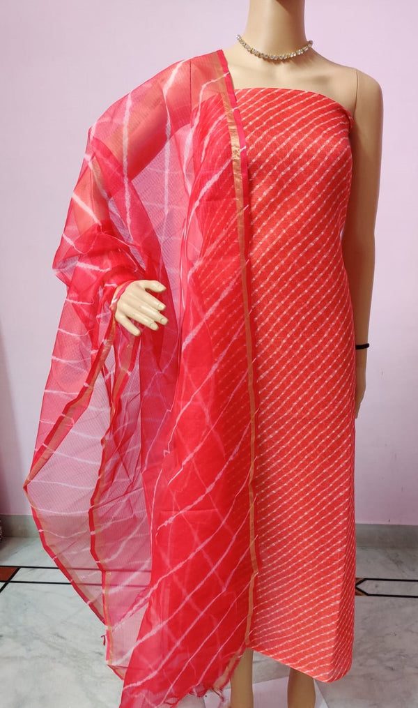 Kota Doria Pure Silk Leheriya Printed Salwar Suit