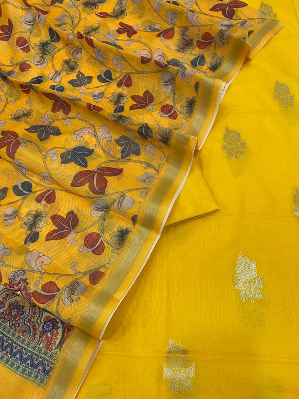 Pure Banarasi Chanderi Silk Unstitched Salwar Suit with Digital Print Dupatta