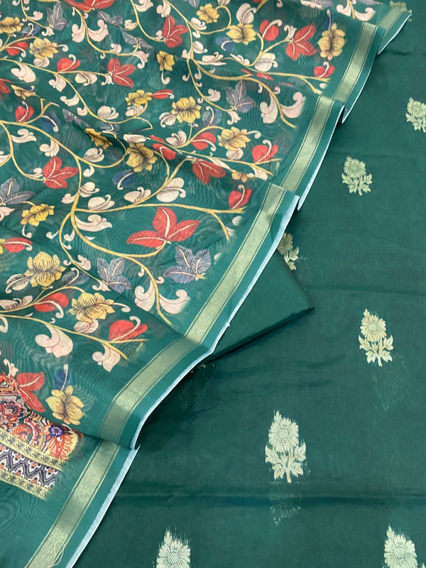 Pure Banarasi Chanderi Silk Unstitched Salwar Suit with Digital Print Dupatta