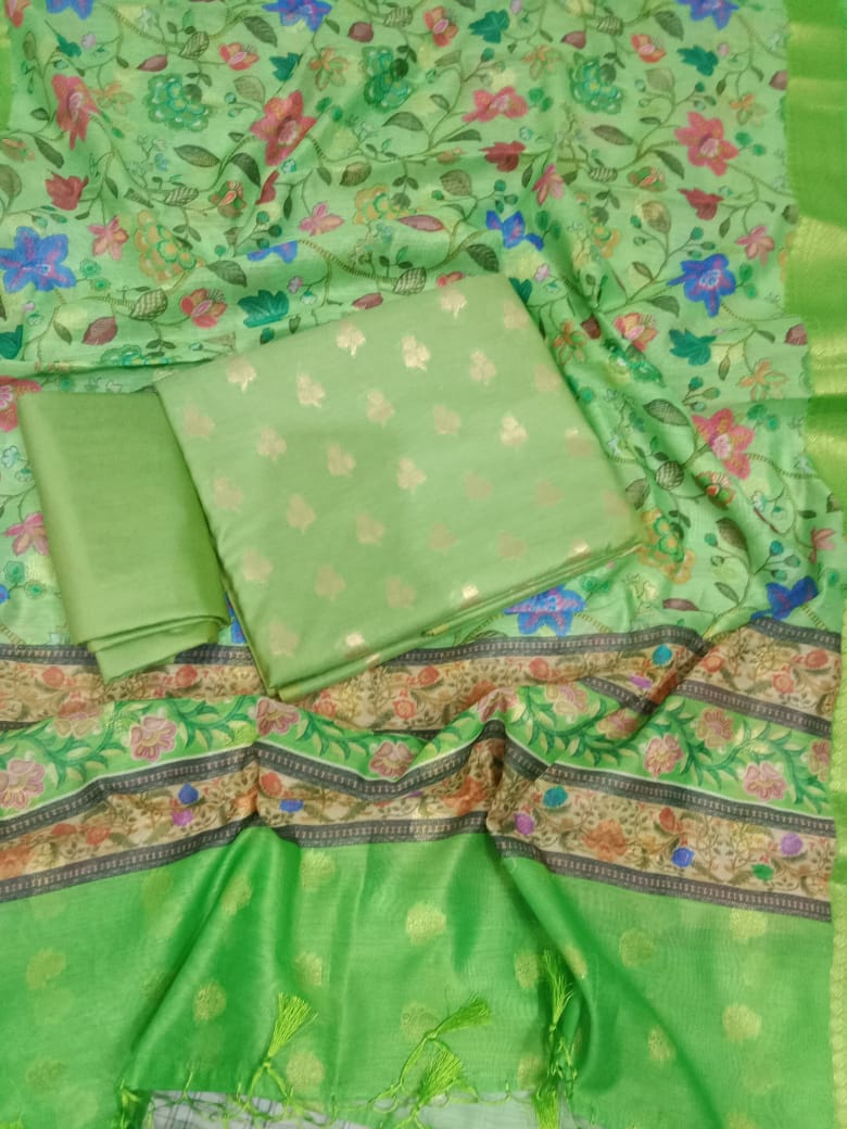 Pure Banarasi Chanderi Zari Booti Weaved Suit With Chanderi Silk Digital Print Dupatta