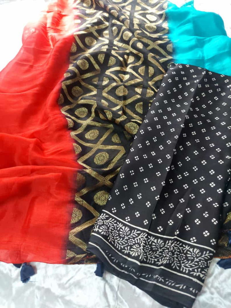Pure Modal Silk Hand Block Printed 2 pc Salwar Suit