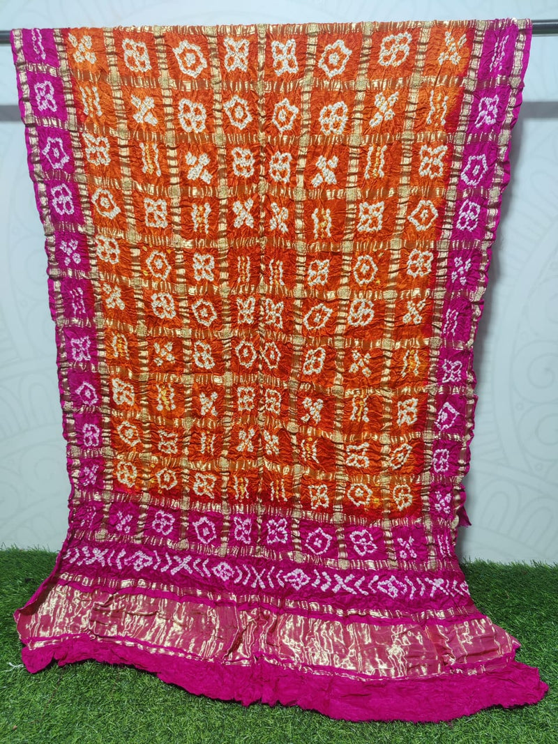 Pure Gaji Silk Bandhani Shaded Gharchola Orange & Rani Pink Color Dupatta