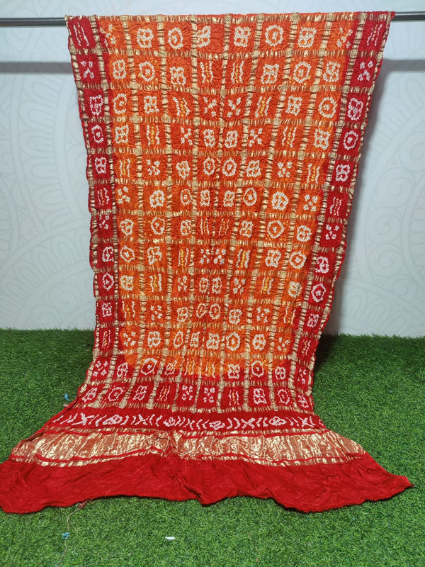 Pure Gaji Silk Bandhani Shaded Gharchola Orange & Red Color Dupatta