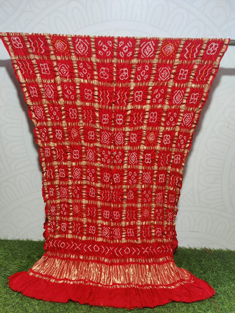 Pure Gaji Silk Bandhani Shaded Gharchola Red Color Dupatta