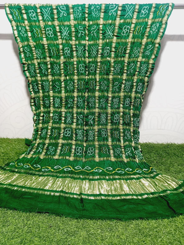 Pure Gaji Silk Bandhani Gharchola Green Color Dupatta