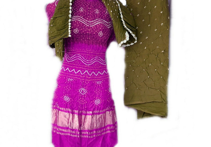 Pure Gaji Silk Bandhej Salwar Suit