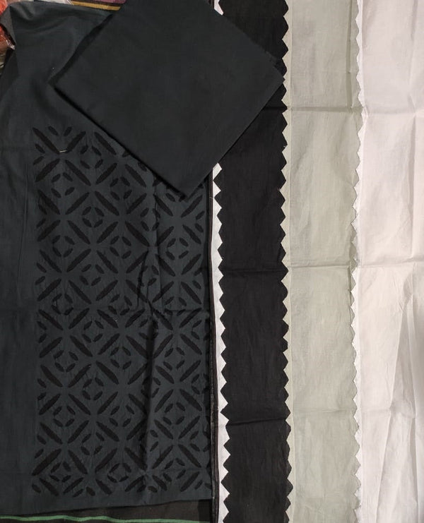 Designer Handcrafted Applique Work Premium Cotton Unstitched Salwar Suit
