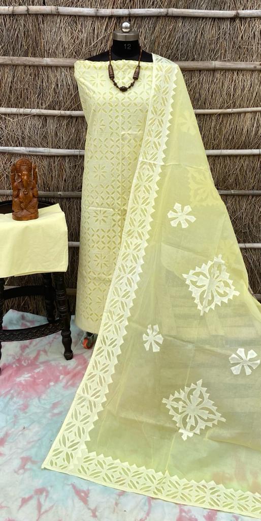 Designer Handcrafted Applique Work Premium Cotton Unstitched Salwar Suit