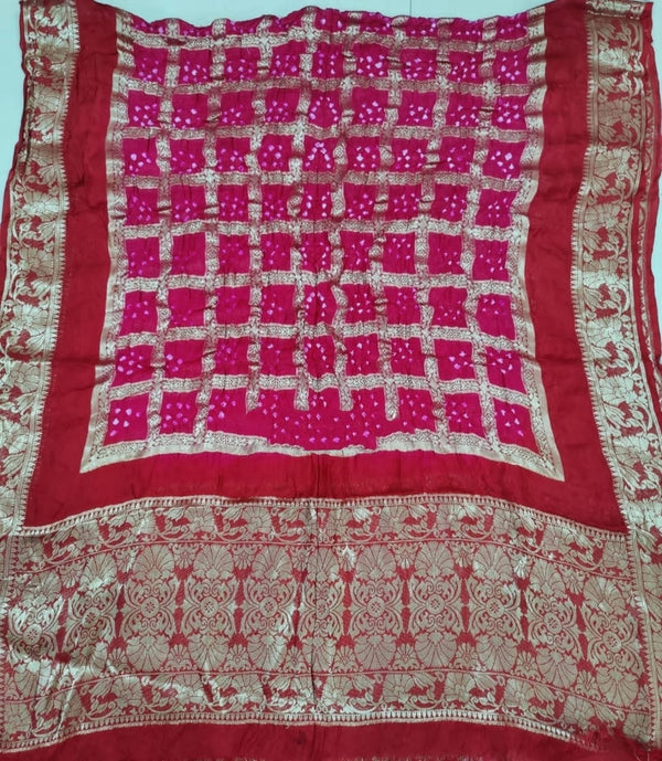 Premium Banarasi Silk Bandhej Gharchola Jangla Dupatta