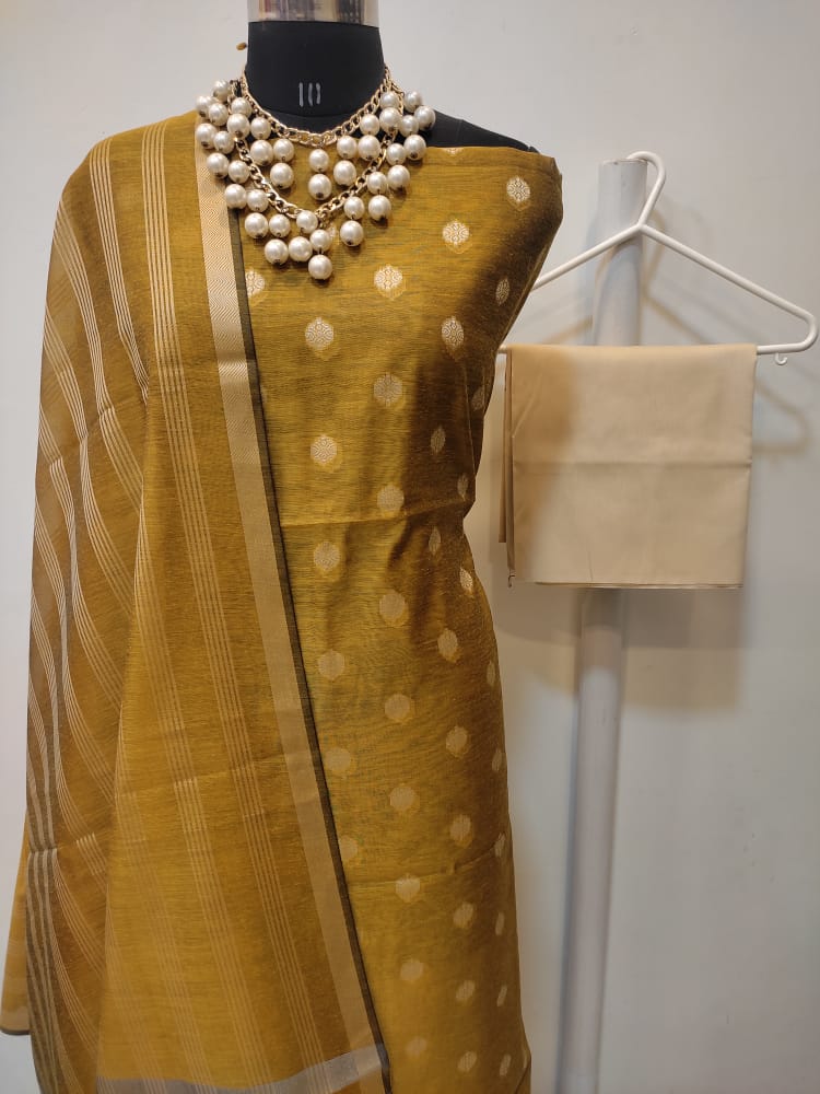Maheshwari Cotton Silk Handloom Unstitched Dress Material