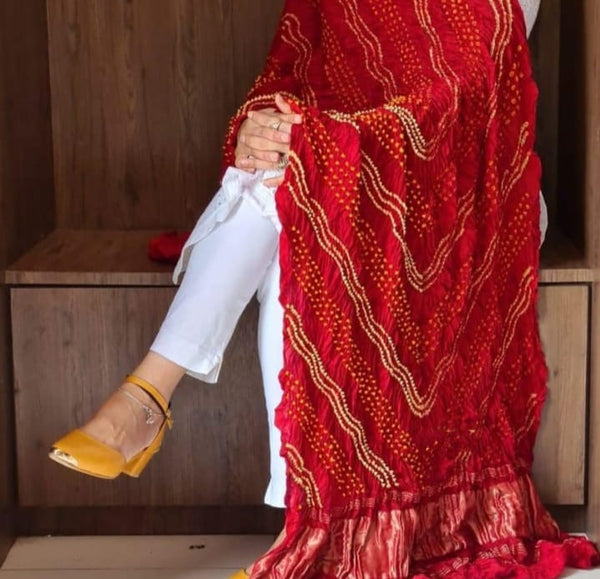 Modal Silk Bandhani Dupatta with Silk Tissue Pallu