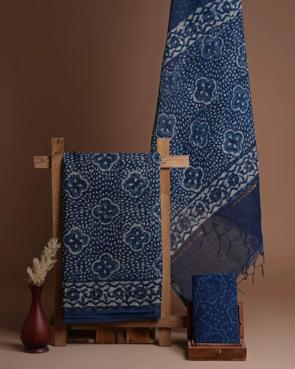 Pure Cotton Hand Block Printed Kota Doria Unstitched Salwar Suit