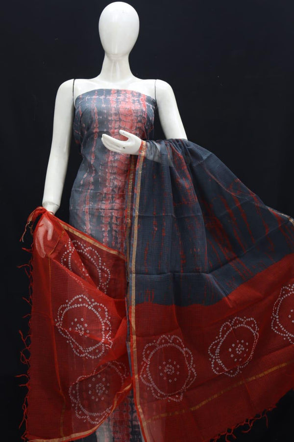 Kota Doria Pure 100% cotton Salwar Suit with Bandhani & Shibori Hand Dye