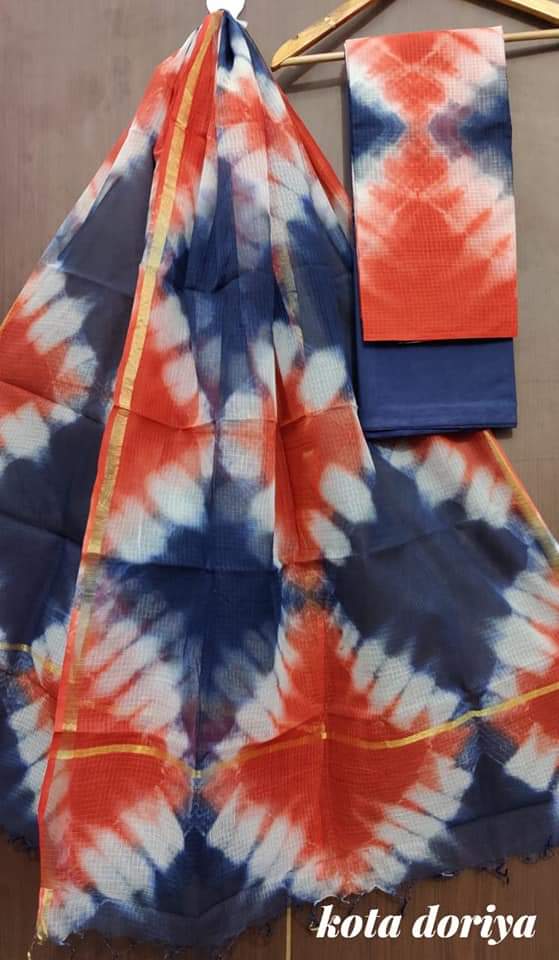 3 pc Pure Kota Doria Cotton Hand Dyed Salwar Suits