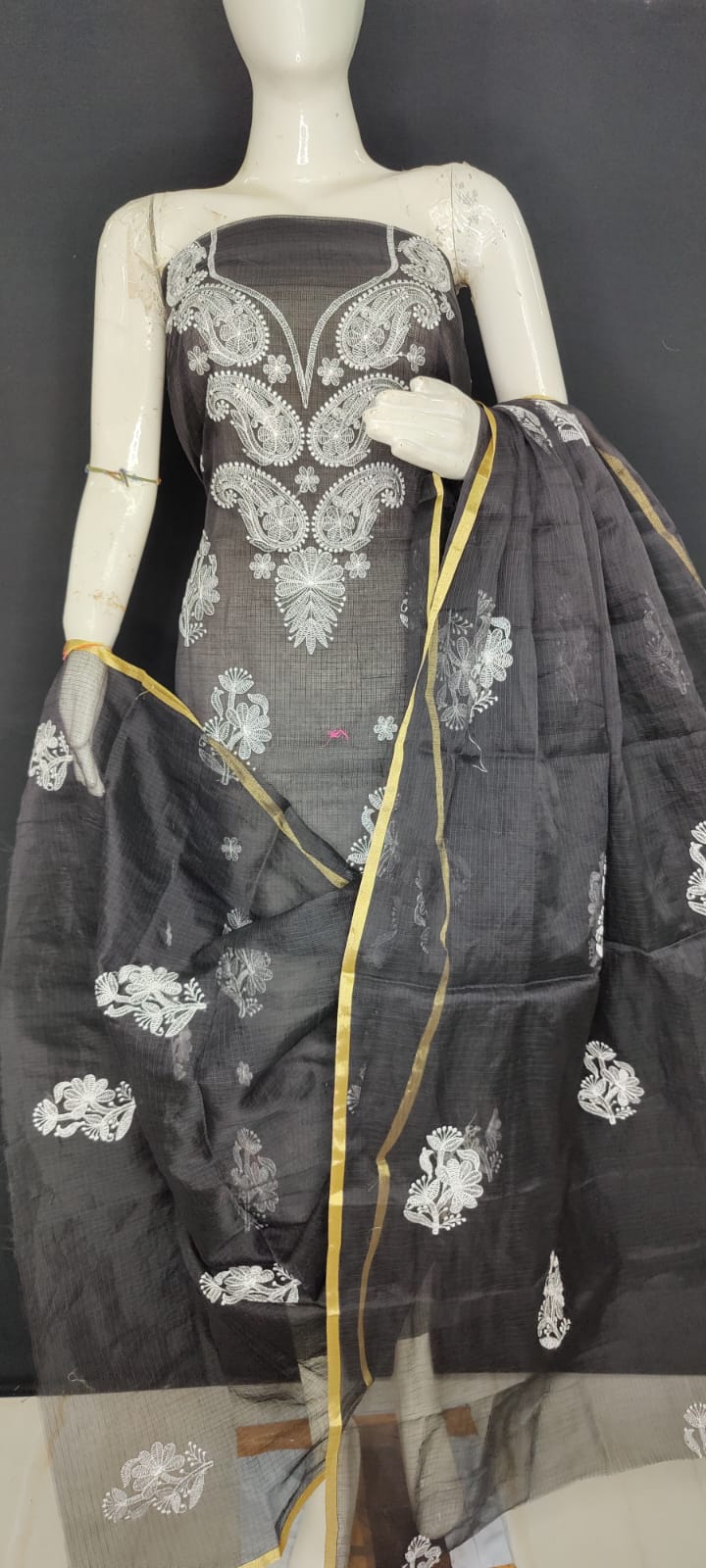 3 pc Kota Doria Cotton Embroidery Unstitched Salwar Suit