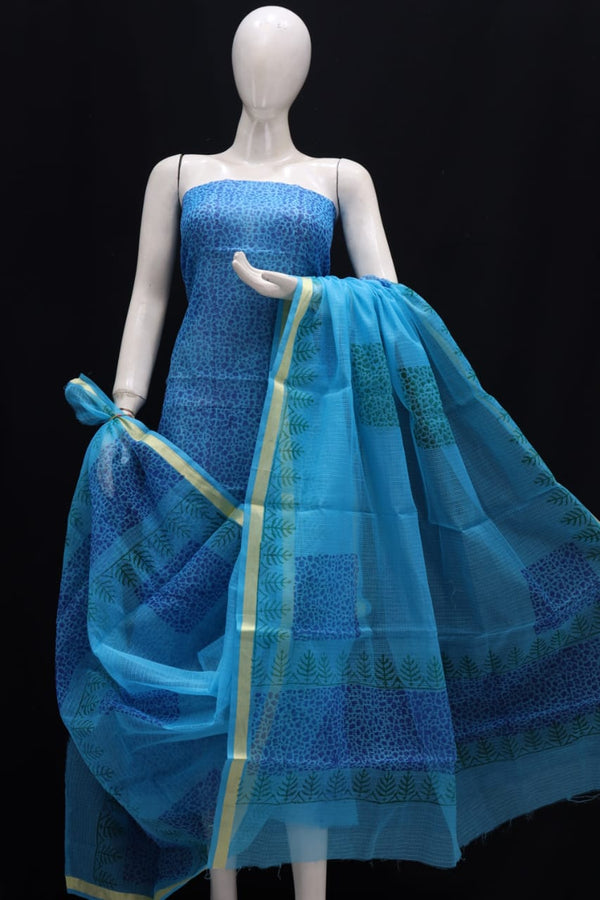 Kota Doria Block Printed Salwar Suit | Regal Blue |