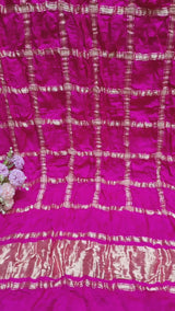 Rani Pink Pure Gaji Silk Gharchola Dupatta with Golden Zari Work